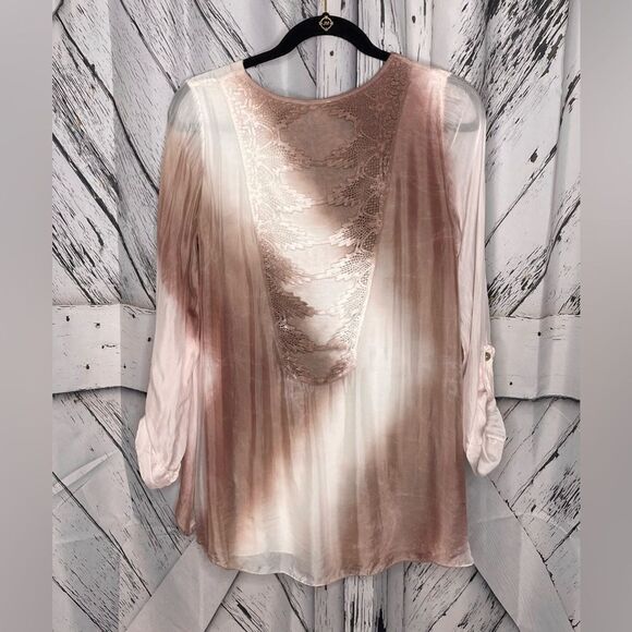 Belle France Ombré Silk Overlay High Low Tunic Sequins M - Picture 4 of 8